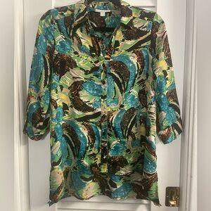 Dana Buchman Vibrant Multicolor Blouse Size Small Hi/low 3/4 Sleeve Top